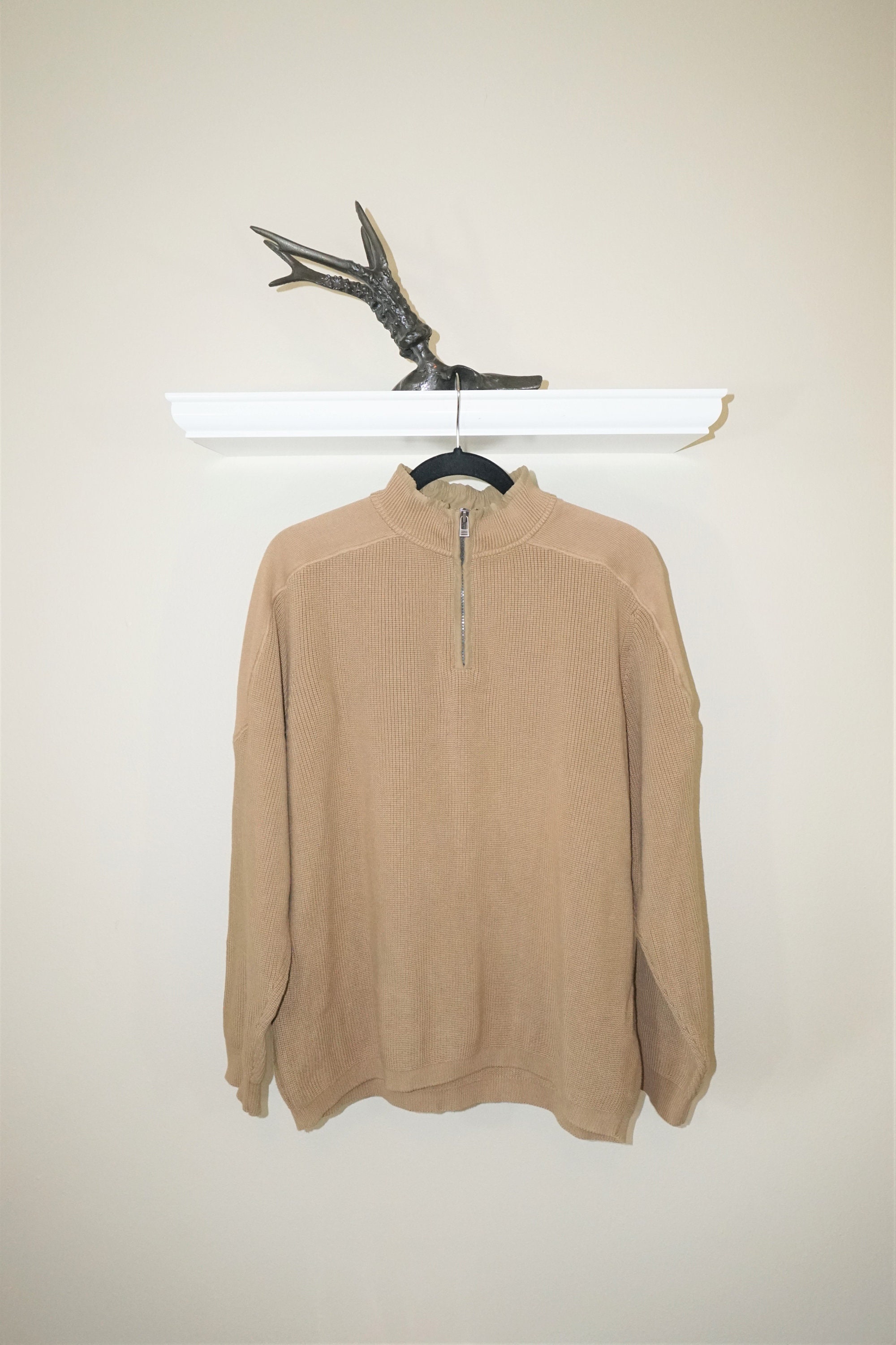 MylittleREDtrunk Khaki Cotton Turtleneck Orvis Sweater/ Cotton Turtleneck Sweater by Orvis/ Tan Turtleneck Orvis Sweater Size XL