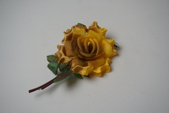Yellow Rose Brooch Made in Japan/ Vintage Yellow F