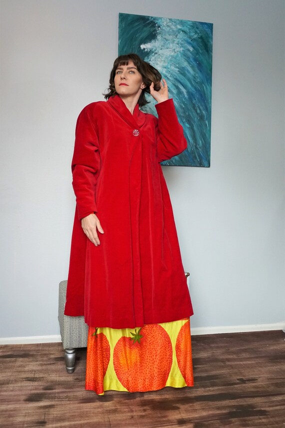 Betty Rose Red Velvet Midi Swing Coat/ Vintage Lon