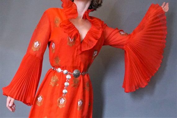 Red Dress by Alfred Shaheen with Accordion Pleat C
