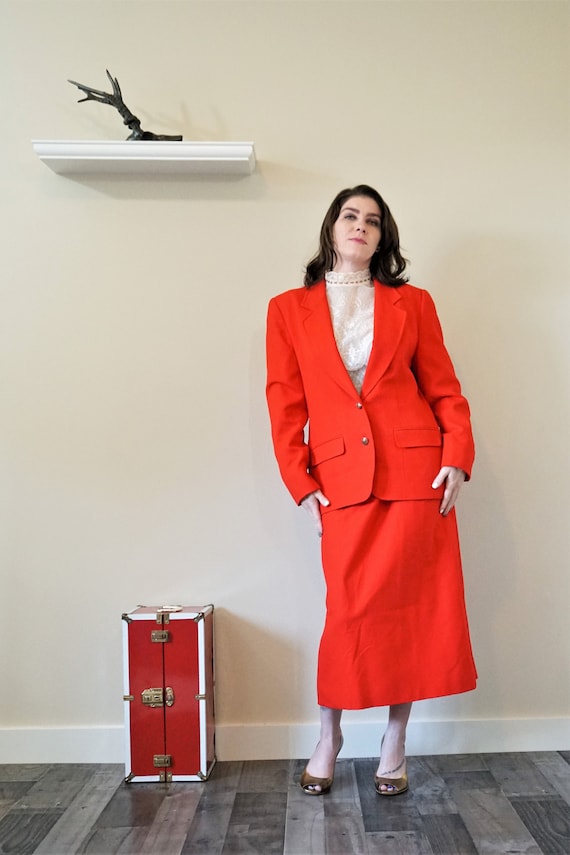 PENDLETON Red Wool Skirt Suit/ Vintage Bright Red