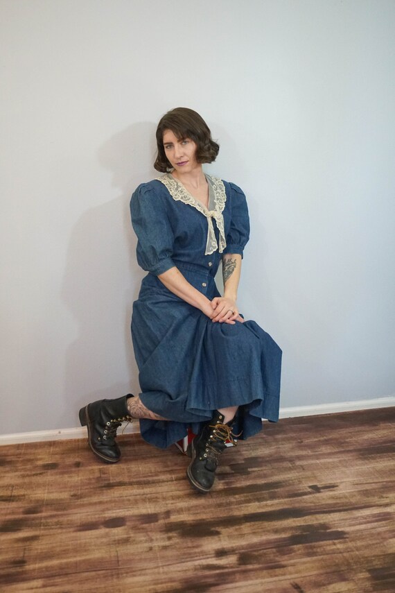 ankle length denim dress