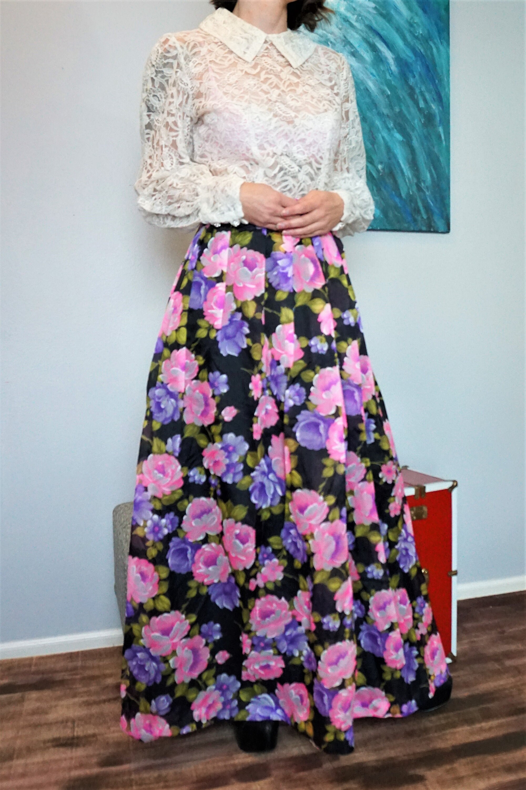 FLORAL LACE PLEATS SKIRT (2色)-[elfelfelf archives] FLORAL LACE PLEATS SKIRT [PINK] - elfelfelf archives | 60