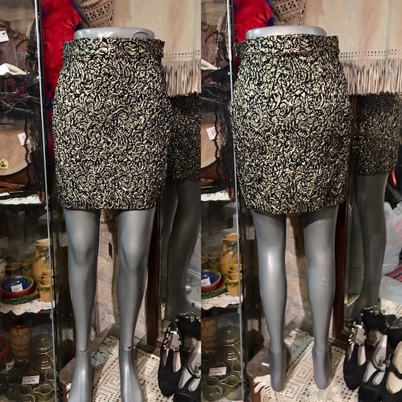 Size S 1990s convex gold pattern party mini skirt gold evening mini skirt Code:3022