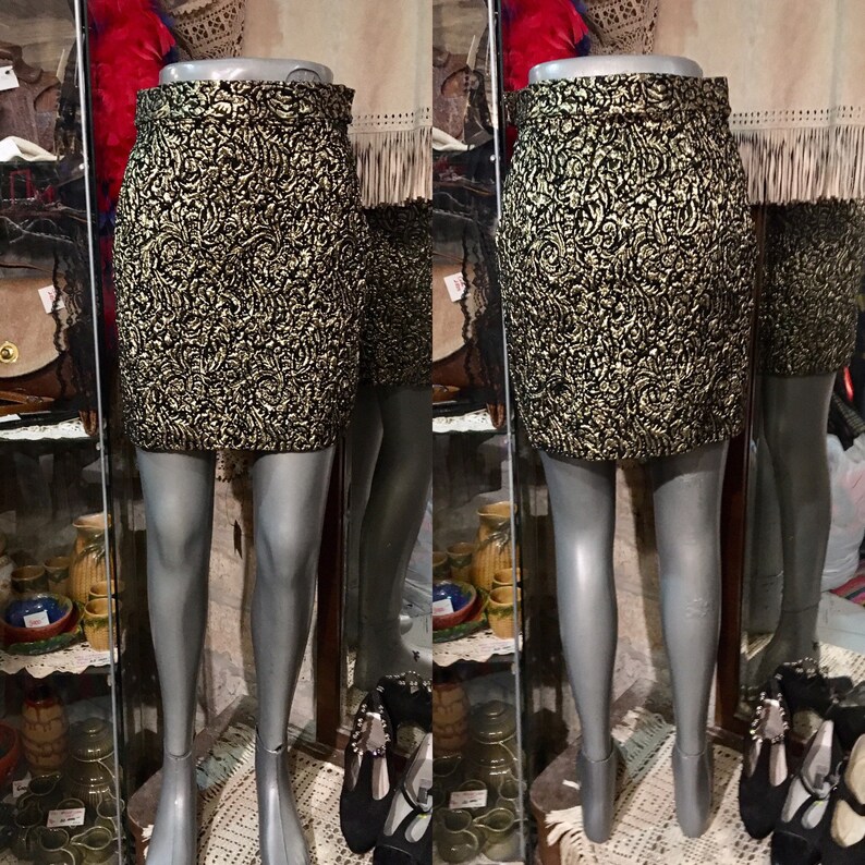 Size S 1990s convex gold pattern party mini skirt gold evening mini skirt Code:3022
