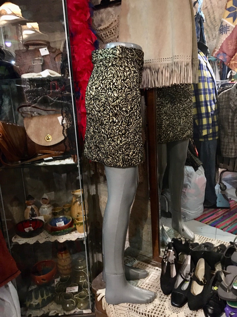 Size S 1990s convex gold pattern party mini skirt gold evening mini skirt Code:3022
