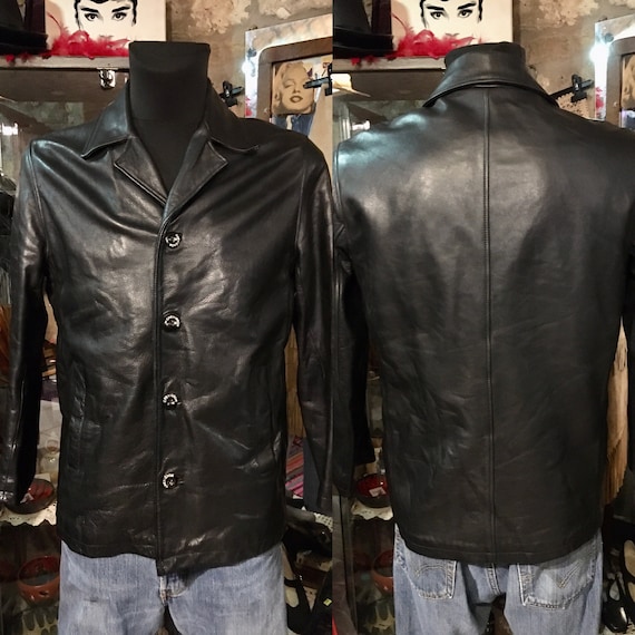 1990s Chevignon black leather jacket, waisted leat