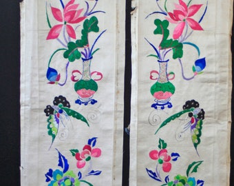 Antique Chinese pair of silk embroidered sleeve panels...late Qing Dynasty