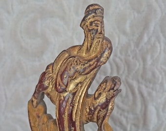 Antique Chinese small wood carving of Qing Dynasty emperor as old man #3