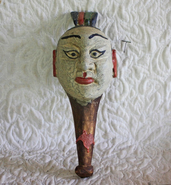 Têtes De Marionnettes Anciennes En Bois Sculpté - Lot Vintage