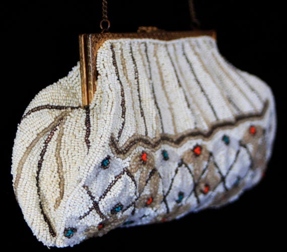 Art deco beaded purse tiny seed beads - image 3