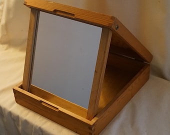 Folding wooden vanity mirror