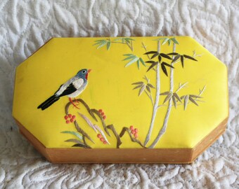 Vintage Large Chinese silk hand embroidered trinket box