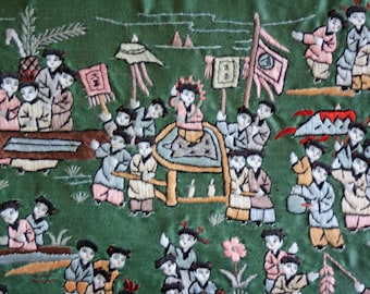 Vintage Chinese silk embroidery panel