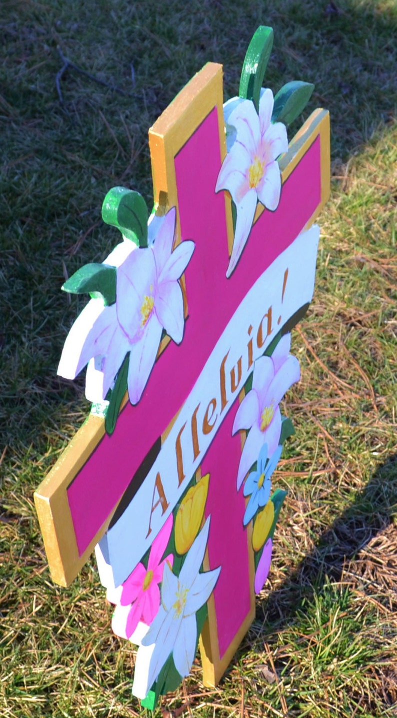 Alleluia Easter Cross lawn stake yard art garden decorations Etsy