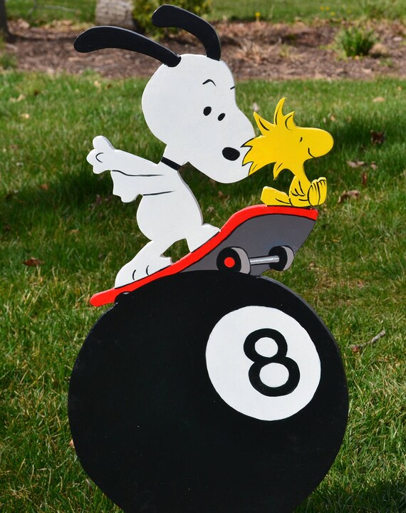 Snoopy And Woodstock Skate Board Riding The Billiard 8 Ball Etsy