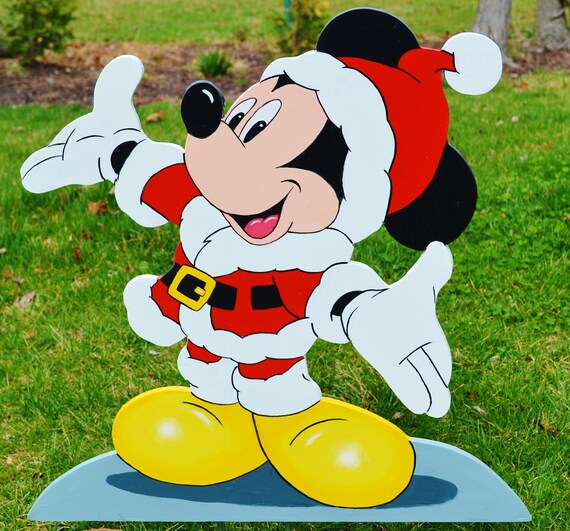 Mickey Mouse As Santa Clause Christmas Lawn Stake Yard Art Etsy