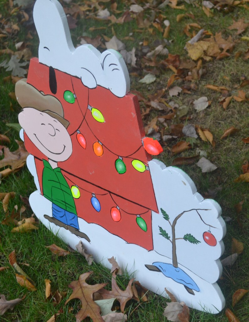 Charlie Brown and Snoopy hanging Christmas lights Lawn Signs Etsy