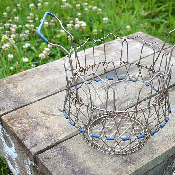 Panier de rangement de fil Français | Milieu du siècle Kitchenalia Français | Vintage panier oeuf | Essoreuse à salade de fil Français excentriques