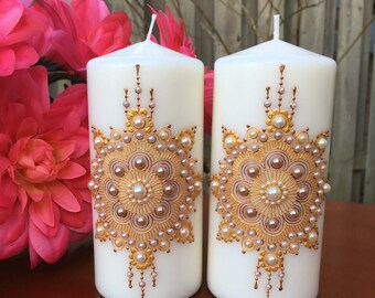 Decorative Candles for Mantel Decor, Unscented Candles, Christmas/Fall Decor, Home decor, Boho Decor, Unique Gifts, Candle Gift, Gold/Copper