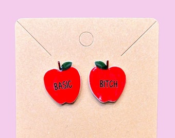 Basic B!tch Apple Earrings | Apple Picking | Halloween Earrings | Fall Aesthetic | Stud Earrings | Unique Statement Jewelry | Cute Fun Gift