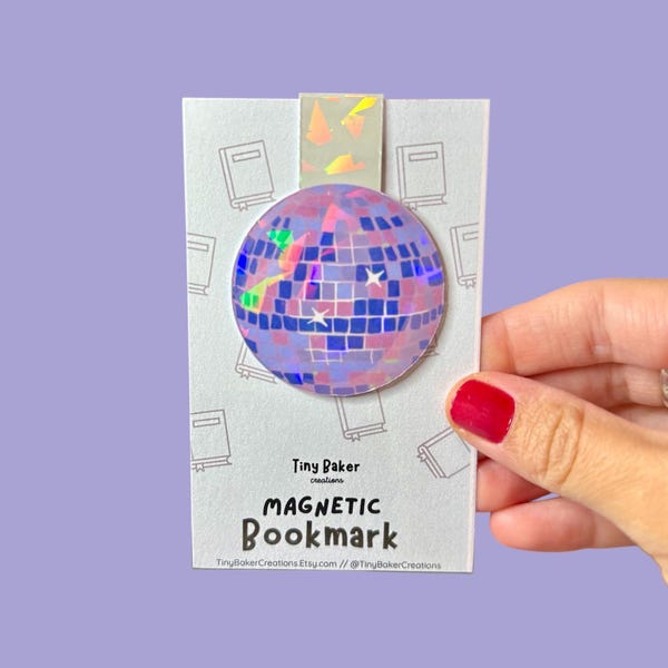 Holographic Magnetic Bookmark | Disco Ball Bookmark | Cute Reading Accessory | Book Lover / Teacher Gift | Sparkle Bookmark