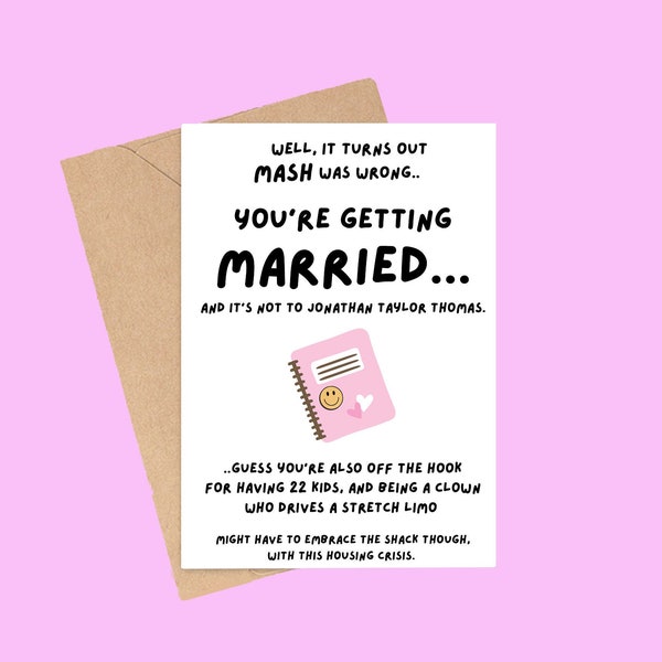 MASH 90s Engagement Card | Funny Wedding Card | Bridal Shower Card | Congratulations | Wedding Shower | Nostalgia | Greeting Card Friendship