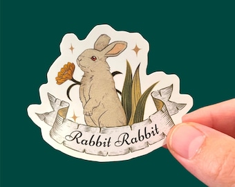 Rabbit Rabbit Sticker | Good Luck | Tradition | Nostalgia Sticker | Lucky Rabbit Sticker | Vintage Bunny | Storybook Aesthetic