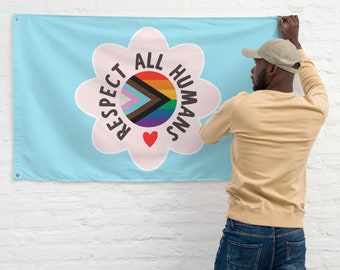 Respetar la bandera del orgullo del progreso de todos los humanos / Bandera LGBTQIA / Aliado del orgullo / Decoración del orgullo / Espacio seguro