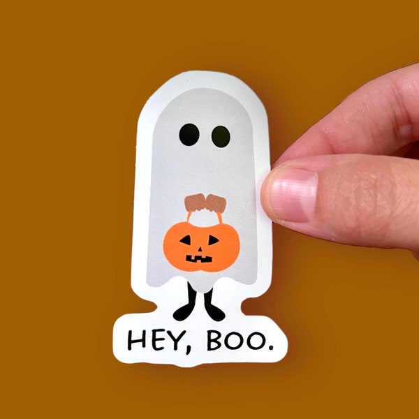 Hey Boo Cute Ghost Vinyl Sticker | Cute Ghost Magnet | Friendly Ghost | Halloween Sticker | Halloween Gift | Trick or Treat Gift
