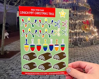 Build Your Own Edgartown Conch Pot Tree Sticker Sheet | Christmas in Edgartown| Martha’s Vineyard Gift | Holiday Present | MV | Stocking
