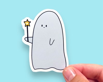 Cute Ghost Halloween Sticker | Magic Ghost with Wand | Cute Ghost Magnet | Friendly Ghost | Halloween Sticker | Blue Ghost | Fall Vibes