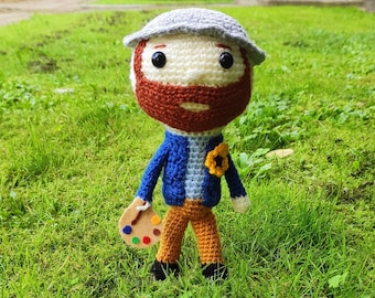 Crochet Vincent van Gogh,  Knitted Doll, Painter Decoration, Art Toy, Dolls of Famous People, Teacher gift, Crochet doll