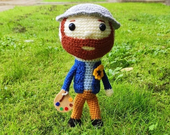 Gehaakte Vincent van Gogh-pop: gebreide kunstspeelgoed, schilderdecoratie