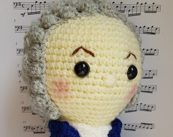 Crochet Bach, Musical Gift Knitted Doll, Musical Decoration, Musical Toy, Dolls of Famous People, Bach Composer, Johann Sebastian Bach