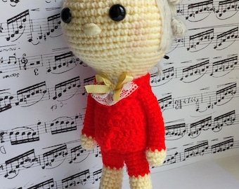 Gehaakte Mozart-pop: gebreid cadeau muziekcomponist