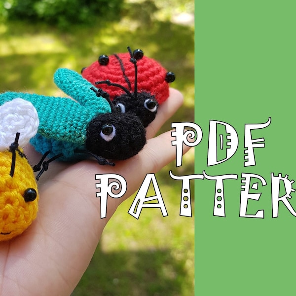 Tiny Bugs, PDF Pattern, Instant Download PDF, Crochet Bugs Set, 3 TOYS, Knitted Ladybug , Miniature Insect, Crochet Fly, Bee Amigurumi