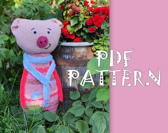 Scrap Yarn Pig, Big Crochet Pig, Pink Pig Pattern, PDF Pattern, Digital Download PDF, Crochet Amigurumi, 50 cm Toy, 20 inches Toy
