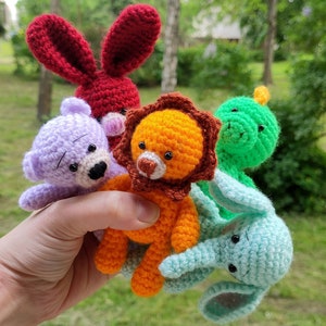 Crochet Bear, Crochet Bunny, Crochet Elephant, Crochet Lion , Crochet Dinosaur, Knitted Amigurumi, Toy Plush,  Knitted Animal, 5 in 1
