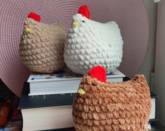 Amigurumi Hen, Easter decoratinion, Softy Plushie Toy, Brown and White Hen, Crochet Amigurumi, Knitted Toy, Easter Chiken