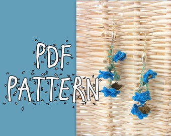 Crochet Earrings PATTERN , PDF Pattern, Blue Earrings, Knitted Earrings, Instant Download PDF, Spring Birds, Crochet Blue Flowers