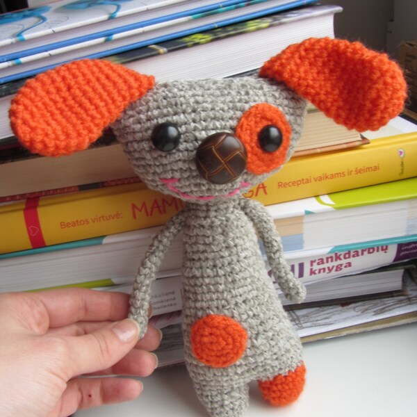 Handmade Toy Dog, Funny Toy Dog, Gray and Orange Toy, Crochet Toy Dog