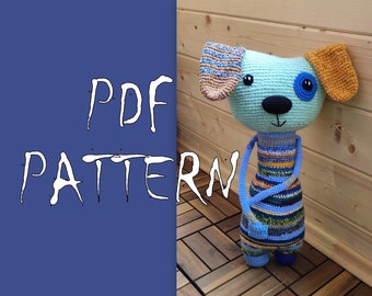 Scrap Yarn Dog, Big Crochet Dog, Dog Pattern, Colorful Dog, PDF Pattern, Instant Download PDF, Crochet Amigurumi, 50 cm Toy, 20 inches Toy
