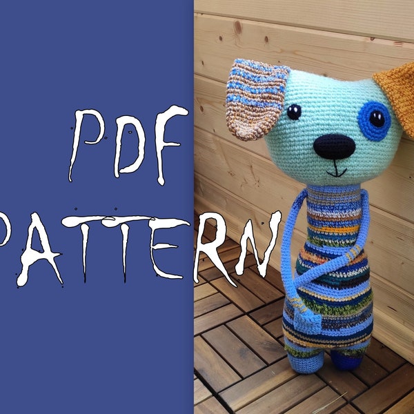 Scrap Yarn Dog, Big Crochet Dog, Dog Pattern, Colorful Dog, PDF Pattern, Instant Download PDF, Crochet Amigurumi, 50 cm Toy, 20 inches Toy