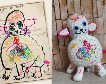 Toy from Kids Drawing Original Gift Crocheted and Stuffed Toy Made to Order Christmas Gift Birthday Present