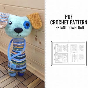 Groot gehaakt hondenpatroon: kleurrijk amigurumi-speelgoed (pdf-patroon)