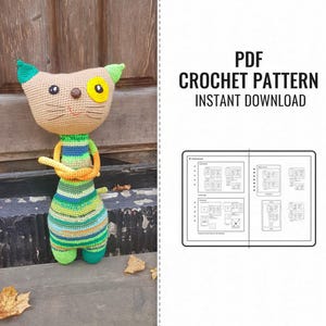 Gehaakt kattenpatroon: kleurrijk amigurumi-speelgoed (pdf-patroon)