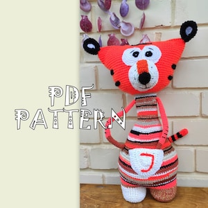 Scrap Yarn Tiger, Big Crochet Tiger, Tiger Pattern, PDF Pattern, Digital download PDF, Crochet Amigurumi, 50 cm Toy, 20 inches Toy
