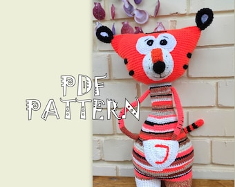 Scrap Yarn Tiger, Big Crochet Tiger, Tiger Pattern, PDF Pattern, Digital download PDF, Crochet Amigurumi, 50 cm Toy, 20 inches Toy