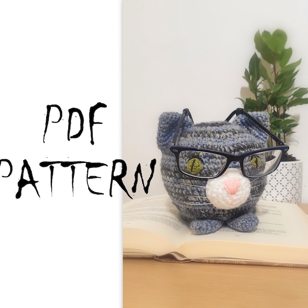 Cat Pattern, Crochet Cat Pattern, Eyeglasses Holder, PDF PATTERN, Home Decor, Instant Download PDF, Crochet Gray Cat, Knitted Pattern